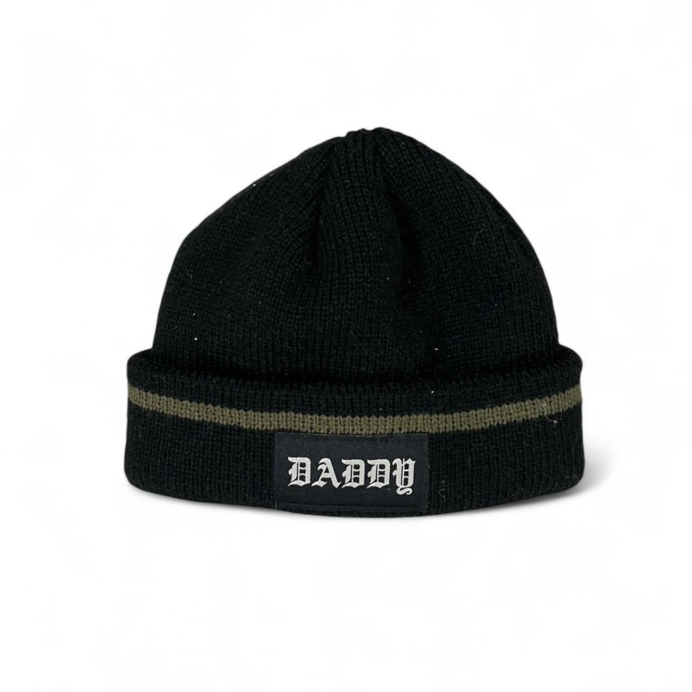 Black “DADDY” Patch Beanie – Gothic Font